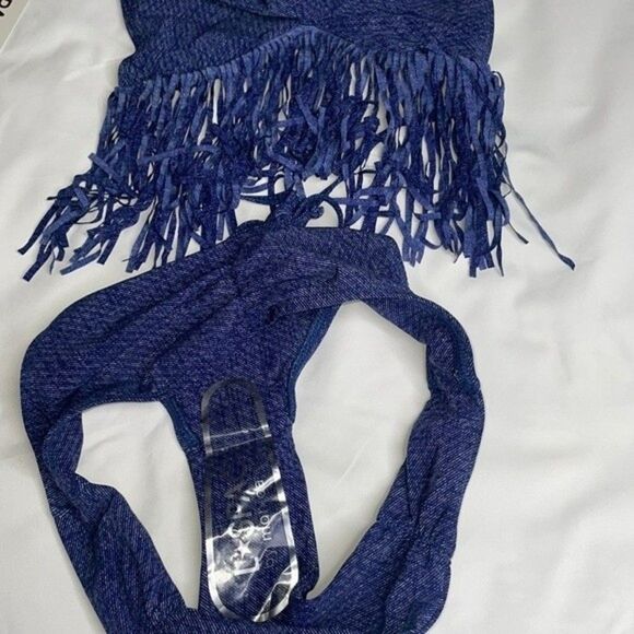 L*Space Womens Size XS Denim Fringe Bikini Set Top & Bottoms - Picture 7 of 11